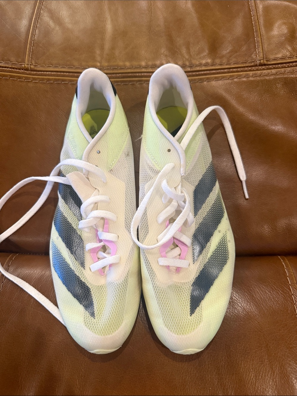 Adidas track sprint spikes Light Lime Mesh Running Shoes with Black Stripes
